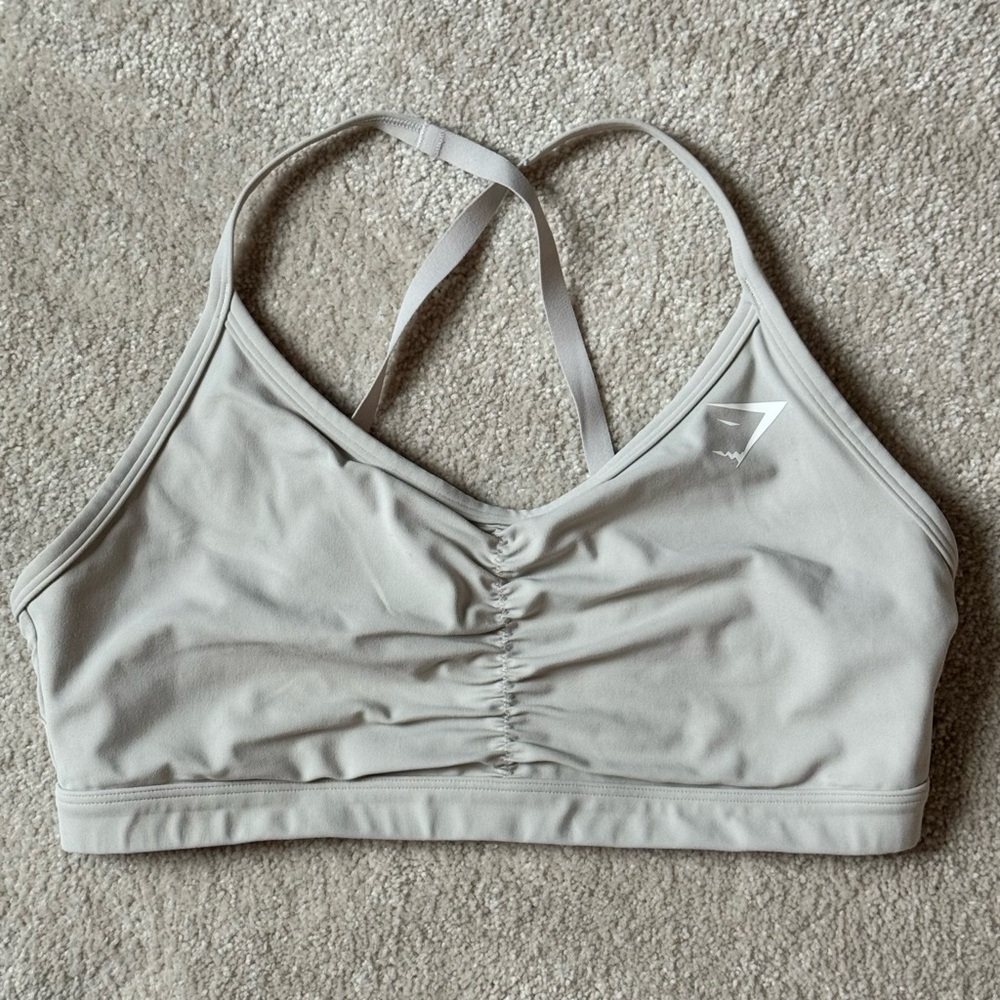 Gymshark Women's Ruched Training Sports Bra - Med Support - Greige - Size Large